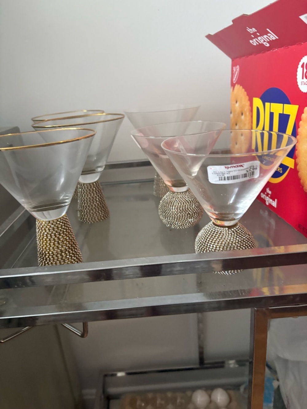 Gold-Trim Martini Glasses with Beaded Gold Bases